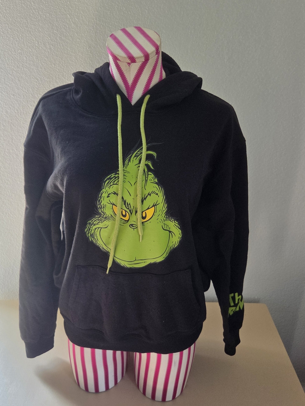 Black Hoodie with Neon Green Grinch Graphic Dr. Seuss